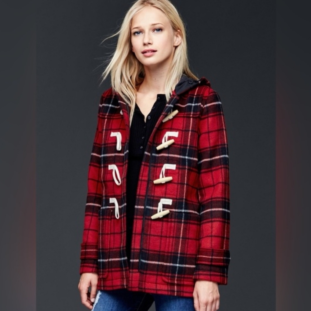 Gap Duffle Coat Red Plaid Women's Jacket